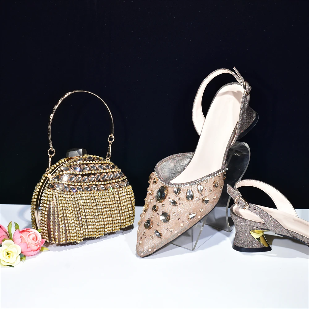 New Design Select Lace and Big Rhinestones Are Sexy Shoes and Bag Beautiful and Mature Style Shoes and Bags for Wedding Party