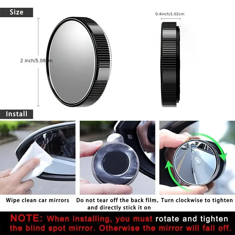 2pcs Car Rearview Mirror Auxiliary Blind Spot Mirror 360 Degree Wide-angle Auto Round Frame Mirrors With Suction Cup