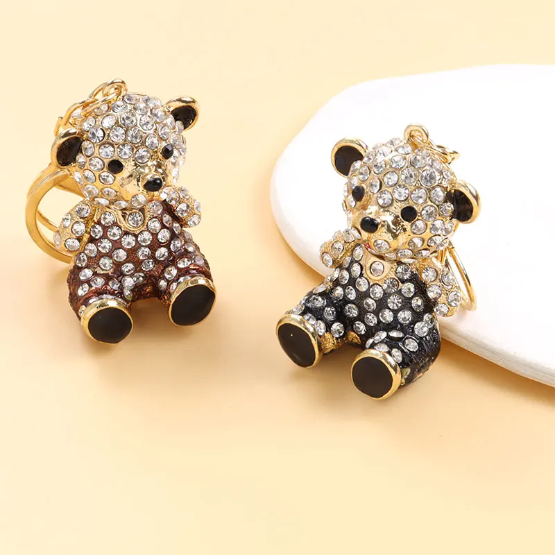 Cute Little Bear Rhinestones Enamel Keychain Couples Accessories Bag Pendant Car Interior Exquisite Keyring Gift for Children