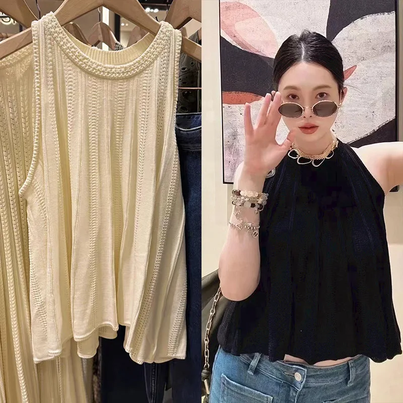 

Romantic Hollow out Knitted Loose Top round Ne Svel Early Autumn New Sle Women's Casual Wear High Waist A-Line Dr