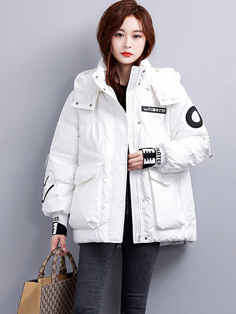 KBAT Winter Big Pocket Glossy Parka Women Hooded Sonw Coat Fashion Thicken Loose Jacket Female Windproof Rainproof Warm Outwear