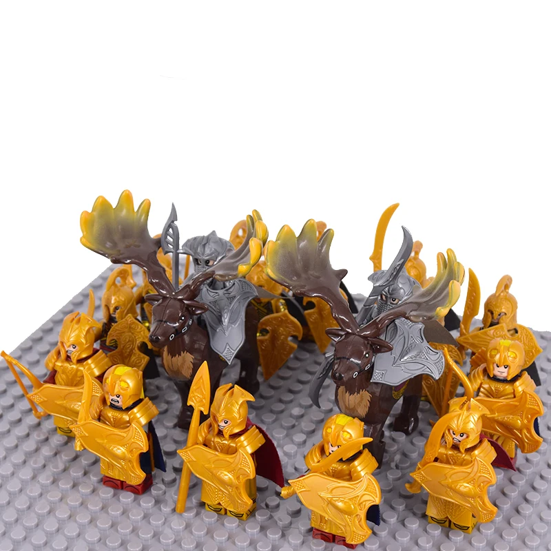 

MOC Elf Knights Guard Soldier Archer Elves Megaloceros War Horse Building Blocks Armor lotr Medieval Toys For Children Gifts