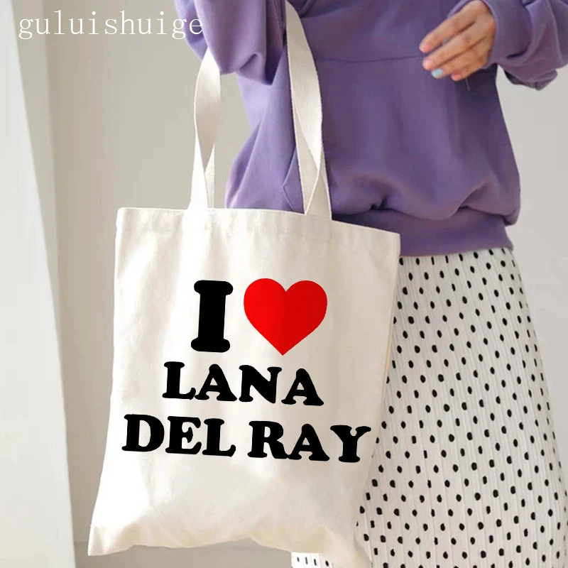 Shopping Bag Lana Del Rey Ldr Graphic Tote Harajuku Shopper Bag Women Canvas Shoulder Bag Female Anime Manga  Eco Large-capacity