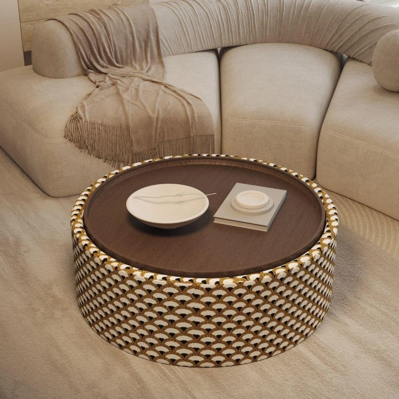 

Light luxury antique round solid wood coffee table combination small apartment home modern