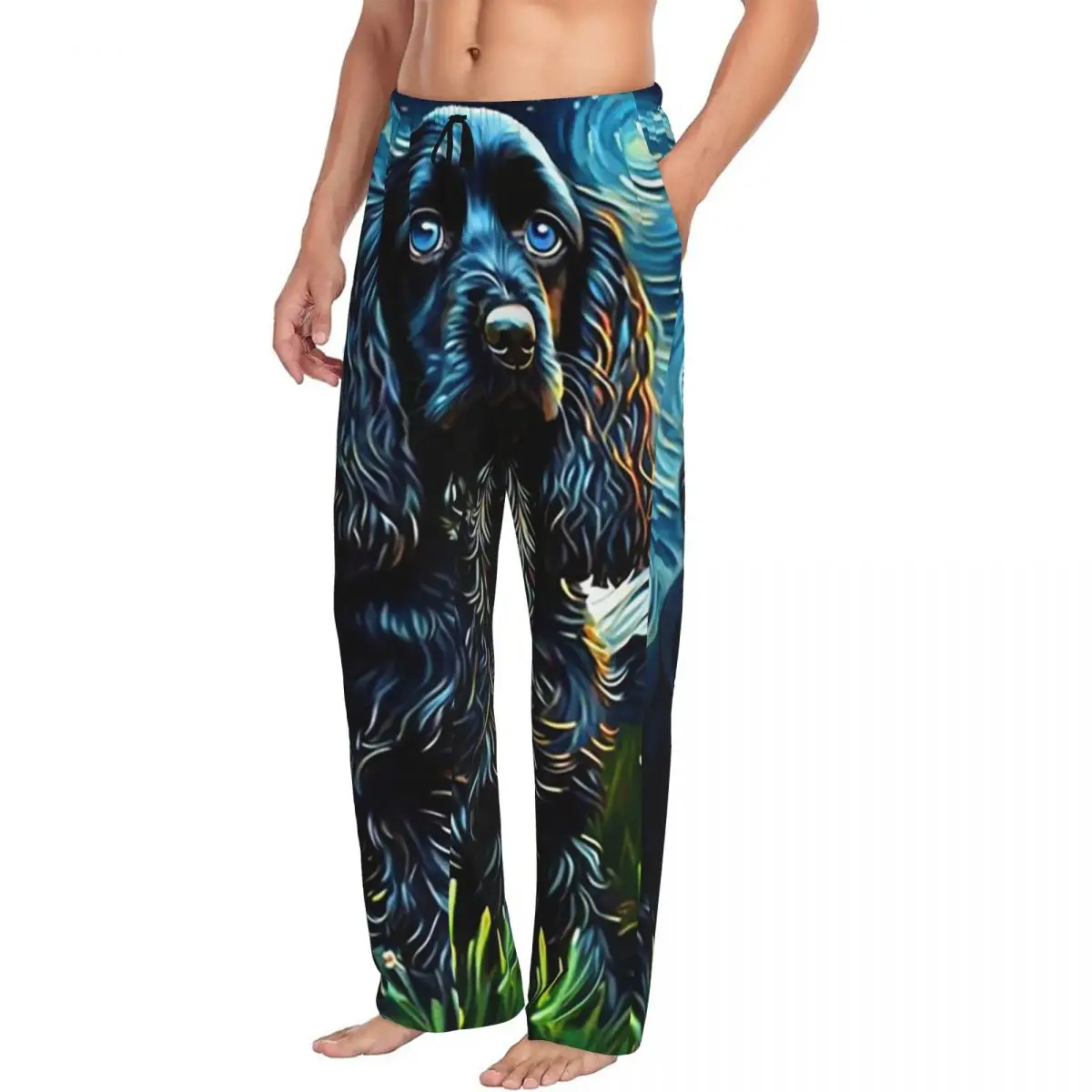 

Мужские пижамные штаны A Cocker Spaniel Puppy Starry Night, одежда для сна с карманами на заказ