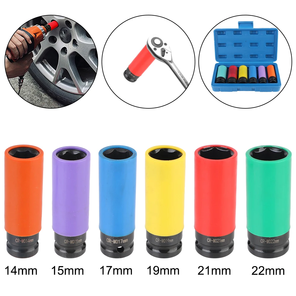 

1/2-дюймовая головка с приводной гайкой CR-MO, стальная защита колеса, набор ударных головок, 6-точечный набор головок для колес, ударный гайковерт