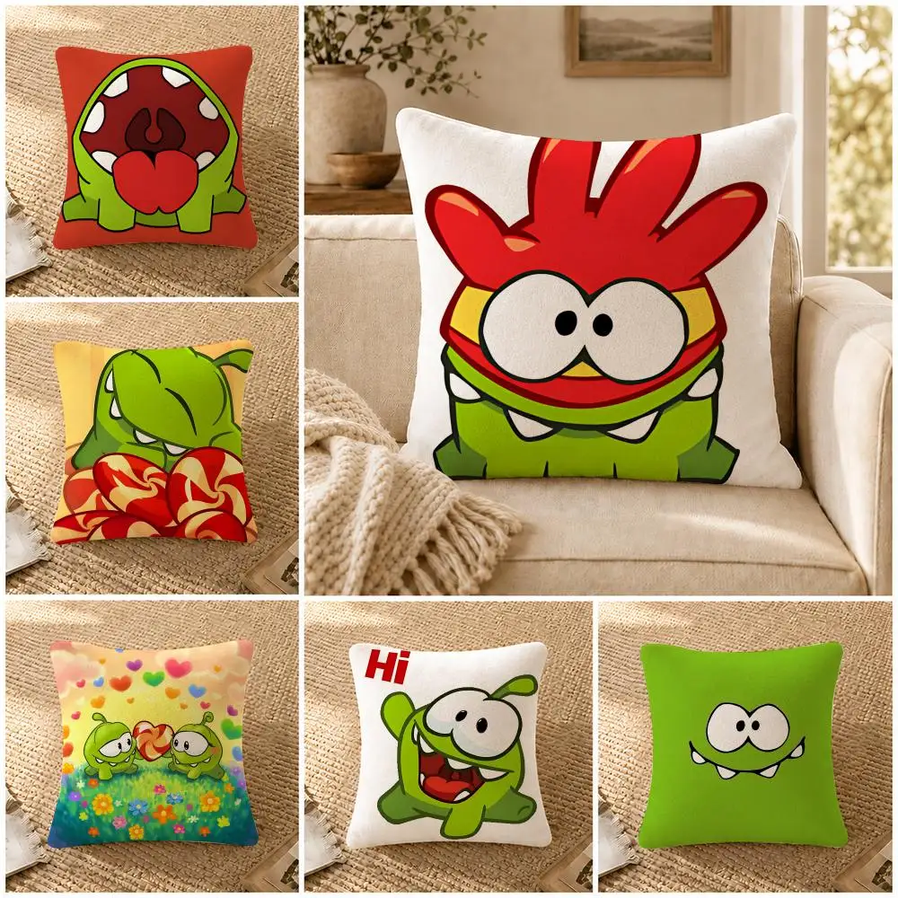Game C-Cut T-the R-Rope Om Nom funny Cushion Cover Soft Short Plush Decorative Pillow Cover for Sofa Bedroom Easy to Clean