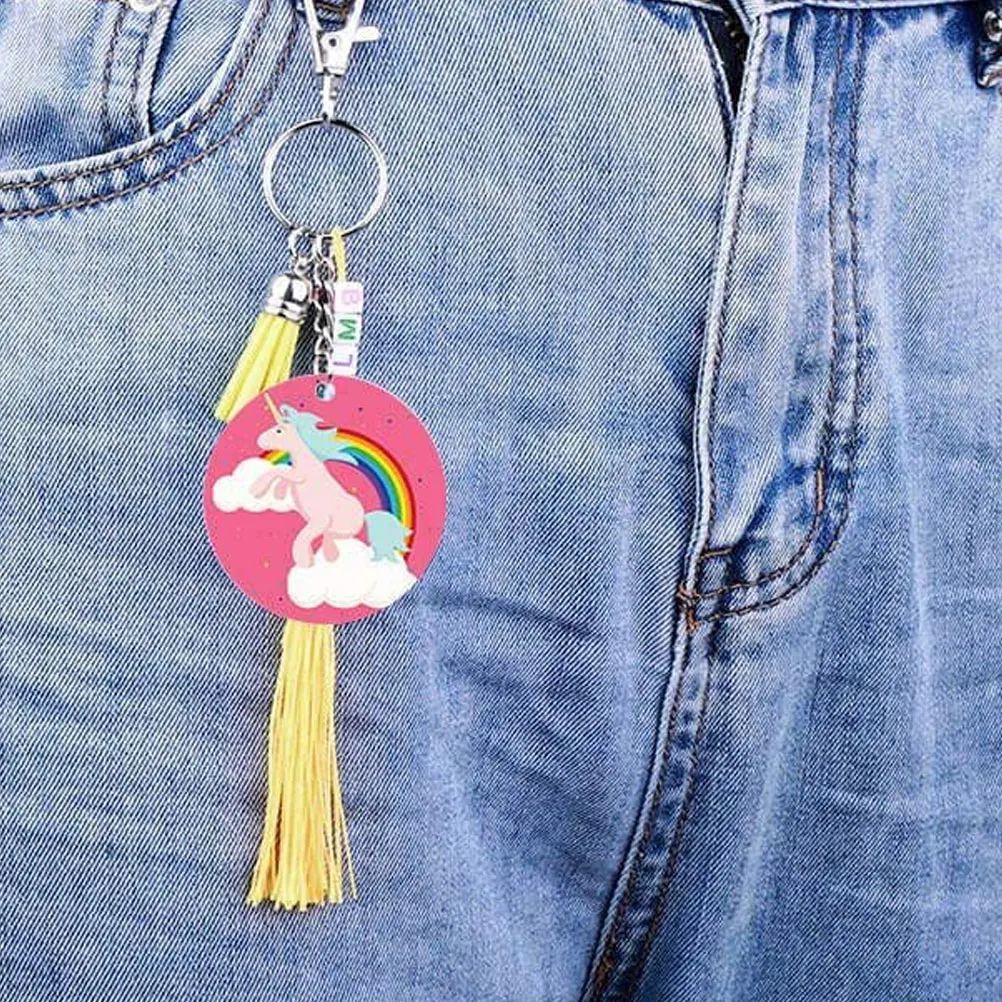 

30 Sets Acrylic Keychain Clear Decorative Blanks DIY Pendant Accessories Round Shape Portable Key Chain Supplies