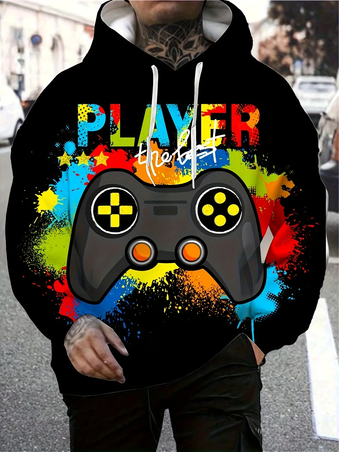 

Men's Gamepad Graphic Print Hoodie Casual Drawstring Long Sleeve Hooded Sweatshirt for Outdoor