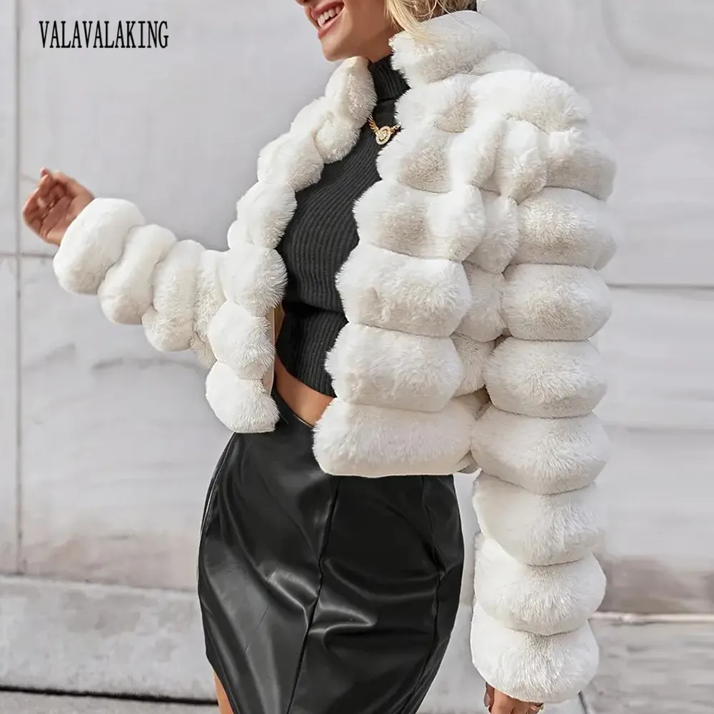 2025 Women Winter Plus Size Faux Fur Cropped Coat Furry Long Sleeve Plush Jacket Lady Large Fake Fur Warm Short Fluffy Cardigan