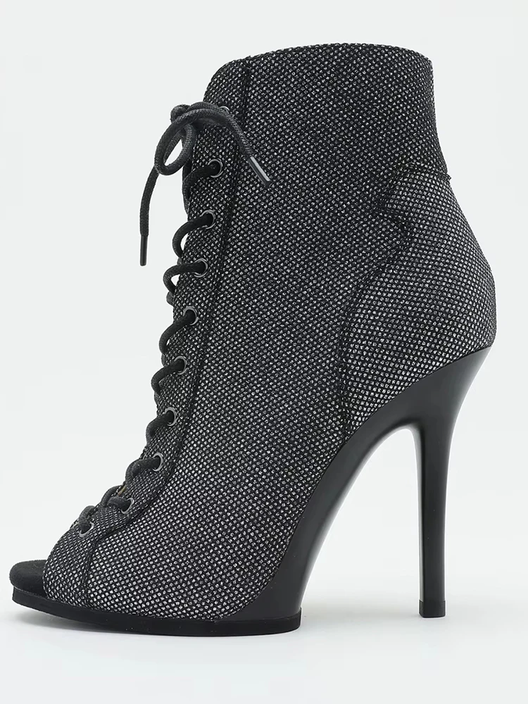 

Black Shiny Fabric 11CM 9.5CM Platform Dance Heels Latin Ballroom Salsa Rubber Sole Dance Shoes 2025 Pump Shoes