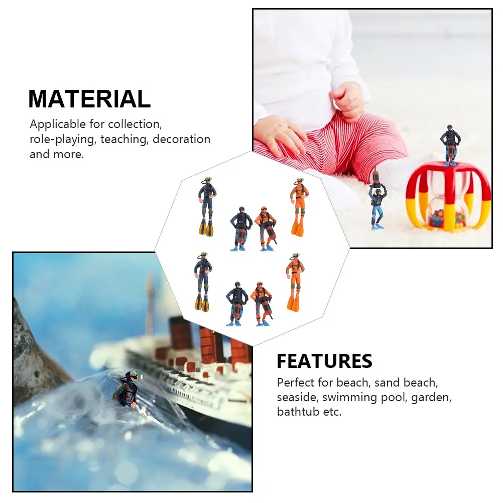 

8pcs Pvc Diver Figurines Sand Table Decor Micro Landscape Mini For Beach Pool Garden Roleplay Teaching Tool Waterproof Miniature
