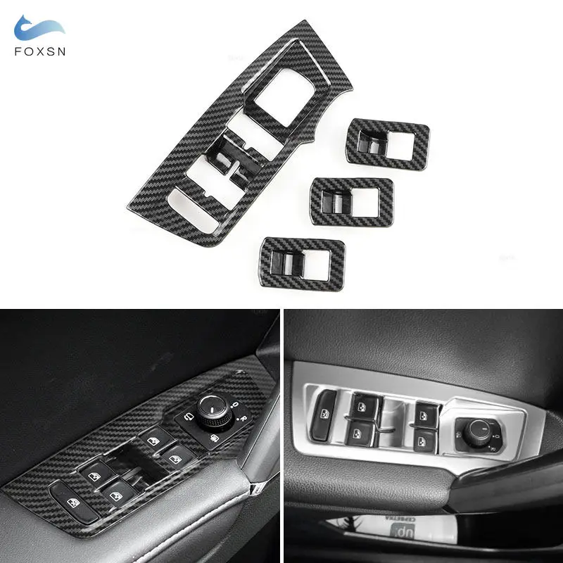 Car Door Armrest Window Lift Switch Panel Button Frame Cover Trim Sticker For VW Tiguan 2017 2018 2019 2020 2021