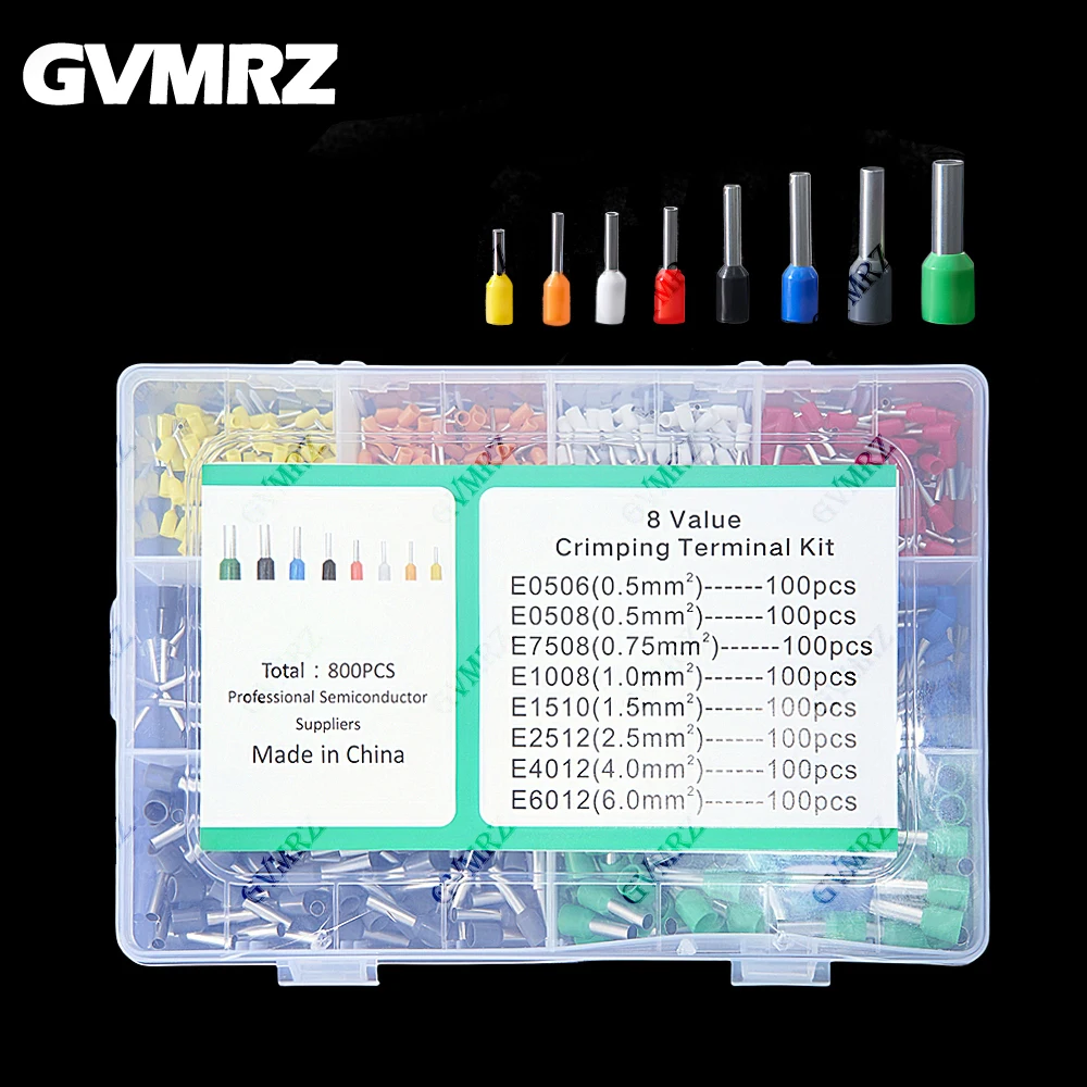 800PCS Electrical Tube Insulated Terminal VE Tubular Crimp Terminals Wire Cable Connector KIT Ferrules Terminal Connectors