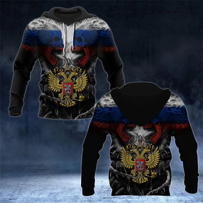 Russia National Emblem Flag Graphic Hoodies For Men Clothes 3D Print Sweatshirts For Men Kids Casual Sports Pullovers Tracksuit