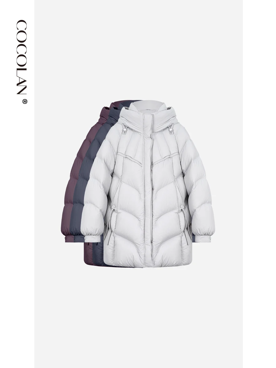 

Women's Hooded down orts Coat White Du Feather Warm Thiened Mid-Length Casual Sle CL8YR5867 Winter Outerwear