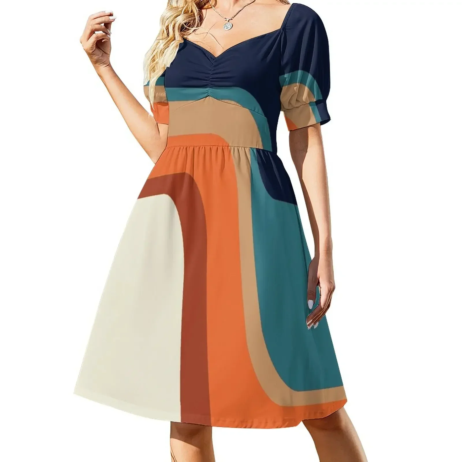 Mid-Century Modern Meets 1970s Orange and Blue Rainbow Sleeveless Dress elegant dresses for women loose summer dress Dress