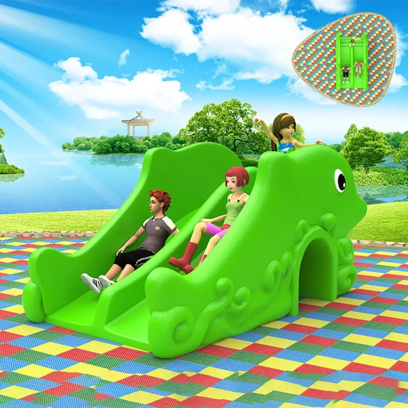 Children Daycare Kindergarten Outdoor Double Slide Track Sets Kids Safe Plastic Dolphin Shape Playground Slide Equipment