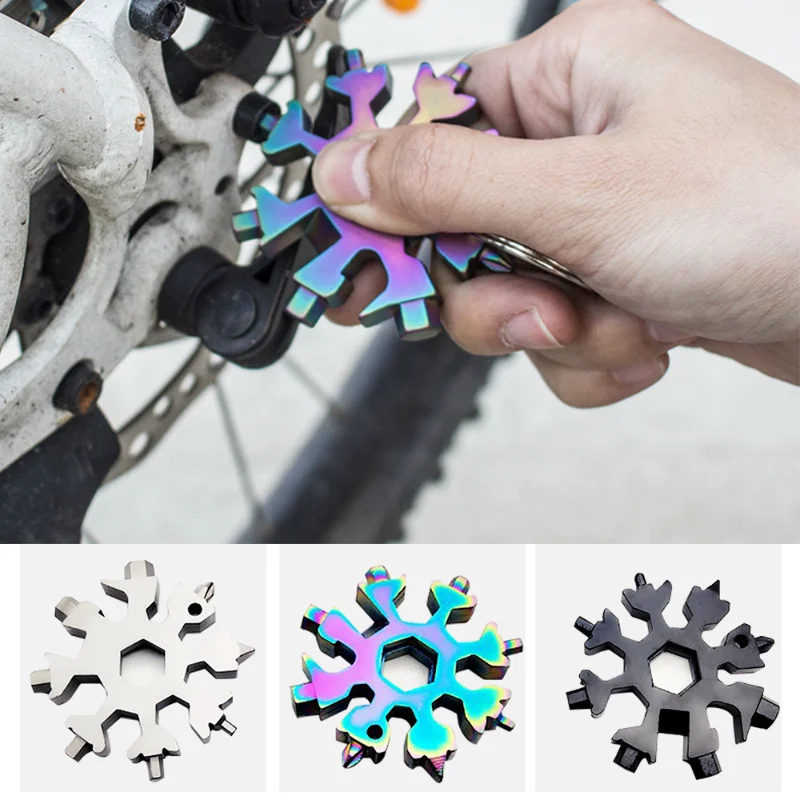 19-in-1 Snow Keychain Tools Multi-tool Wrenches Combination Stainless Steel Snow Shape Outdoor Portable Snowflake