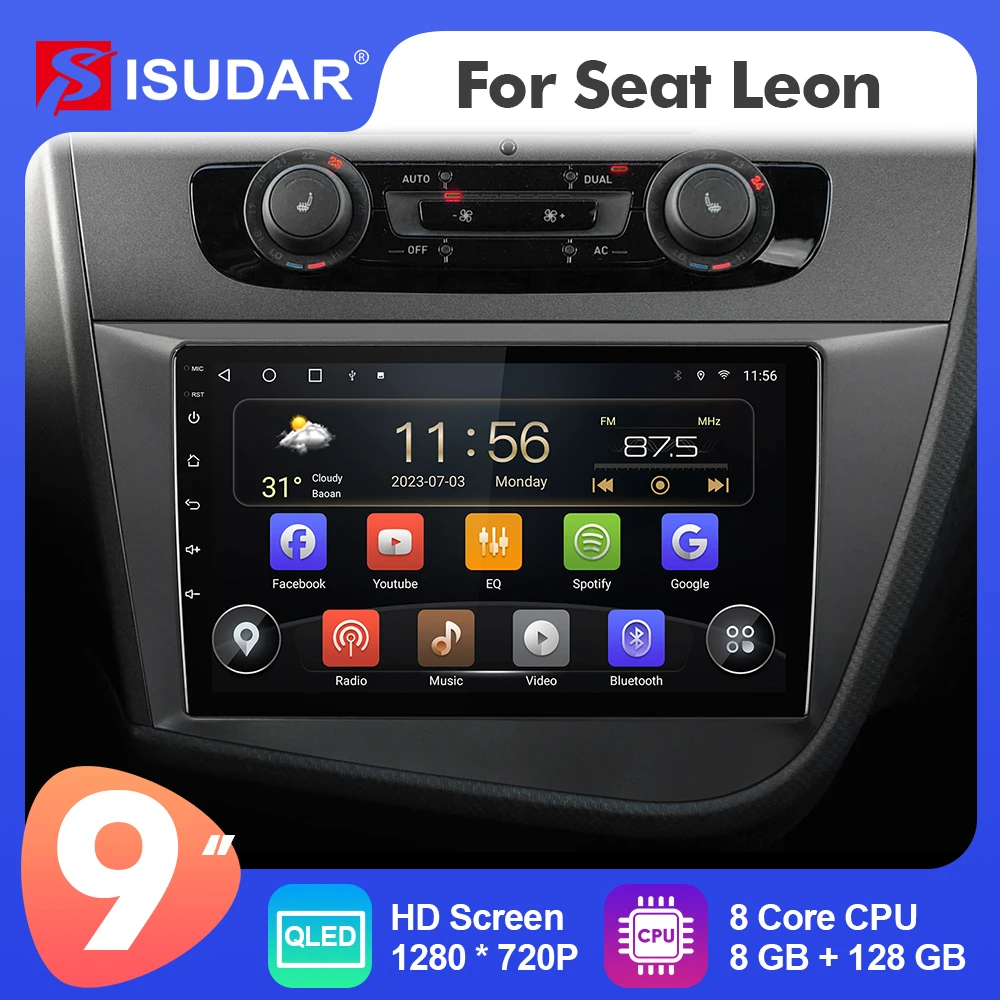 

9-дюймовый Isudar Android 12 автомобильное радио для Seat Leon 2005-2012 Carplay автомобильное стерео No 2din