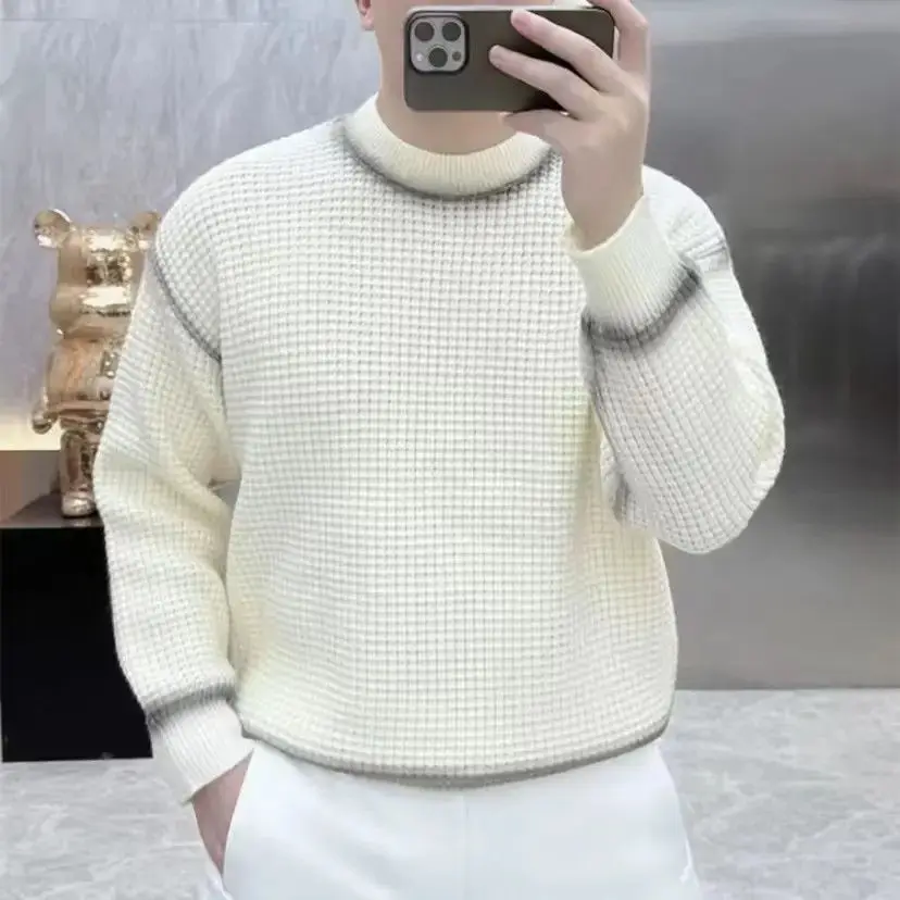 

Мужской вязаный свитер с высоким воротником, повседневный, модный, из волокна Coolmax, полиэстер, осень 2025