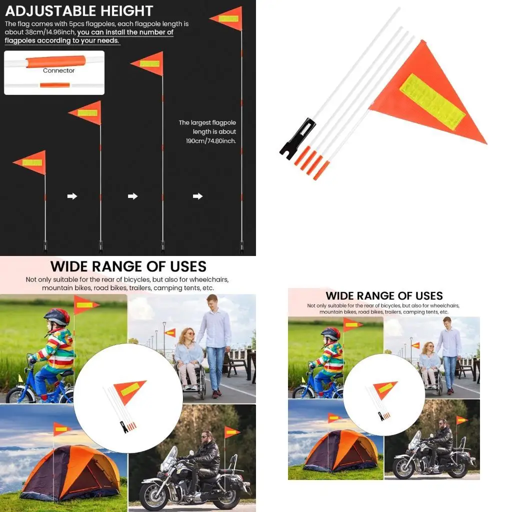 

Weather Resistant Bike Safety Flag Adjustable Poles Reflective Warning Marker Heavy Duty Construction Cycling Supply D2RD
