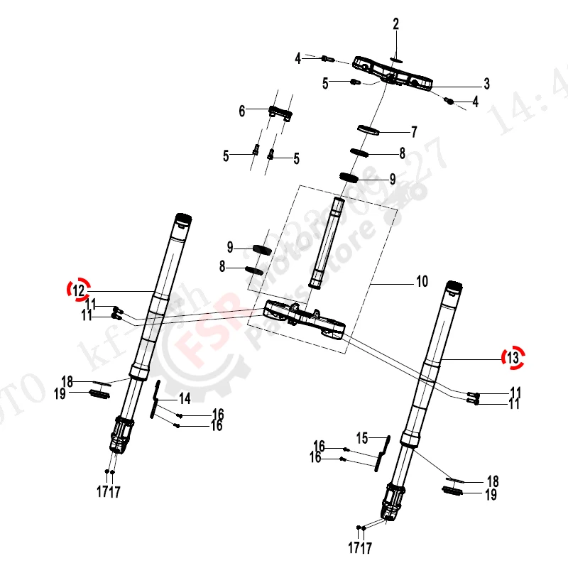 ممتص الصدمات الأمامي LH & RH، يناسب CFMOTO 450SR S 2023-2025 CF400-9F(EU5)، P/N:6AQV-050500-3001-M2 6AQV-050600-3001-M2، أصلي