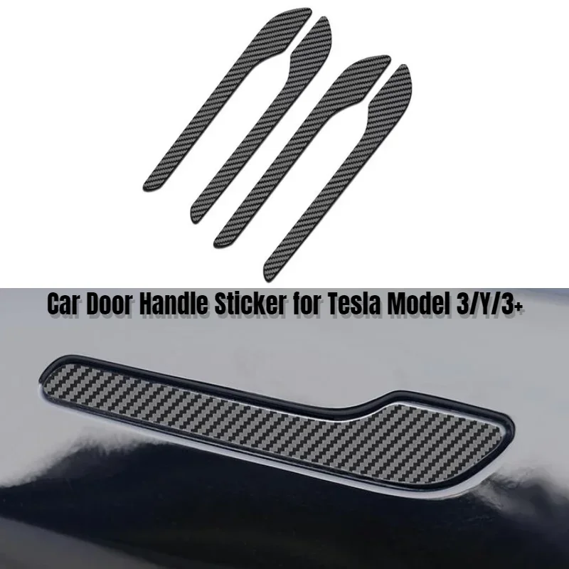 4Pcs/Set ABS Carbon Fiber Car Door Handle Wrap Cover Stickers Modification Accessories For Tesla Model 3/Y/3+ Highland 2024