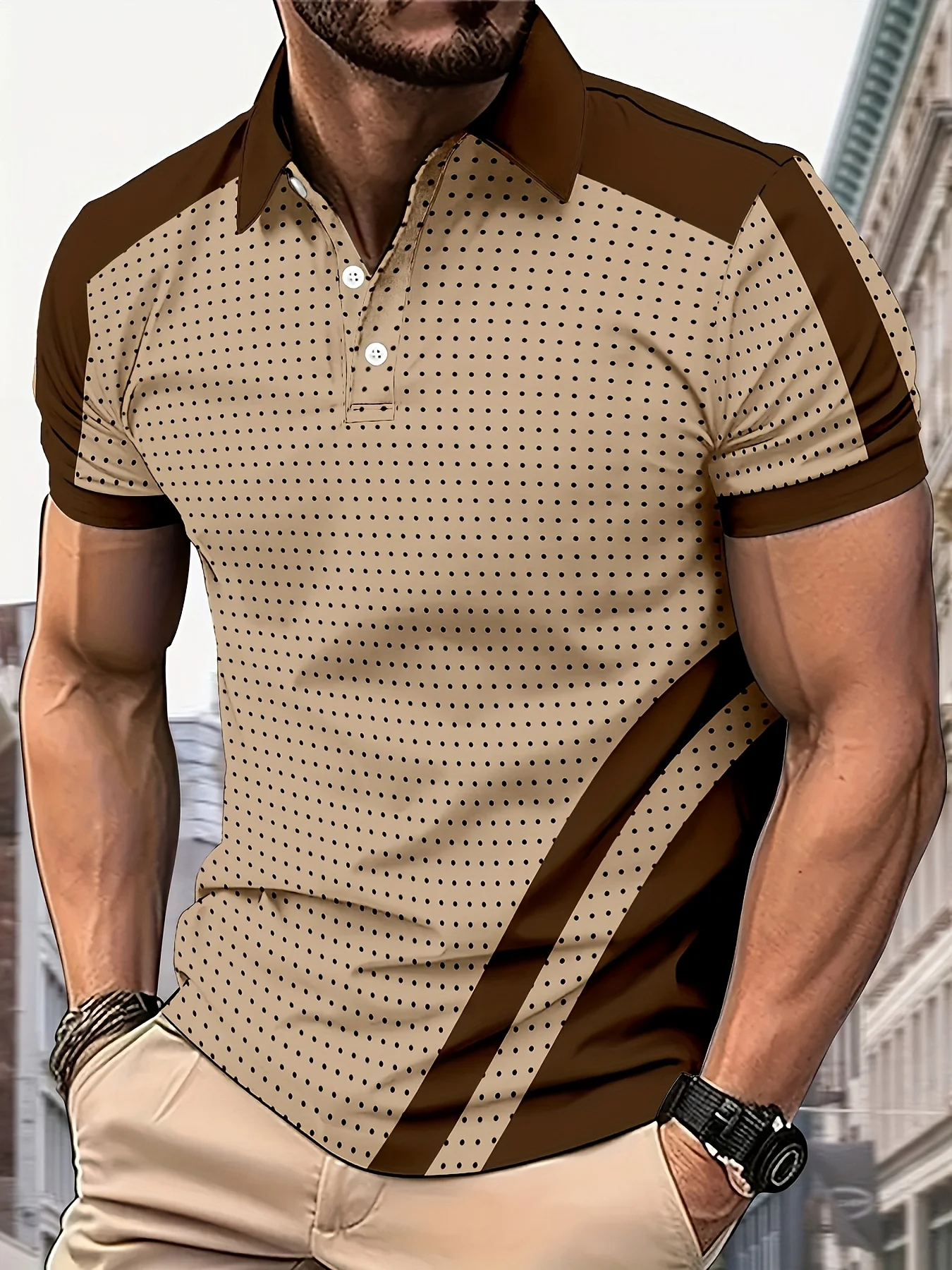 2026 verão novo estilo camisa polo masculina de manga curta com estampa de bolinhas 3d-rua casual elegante e confortável