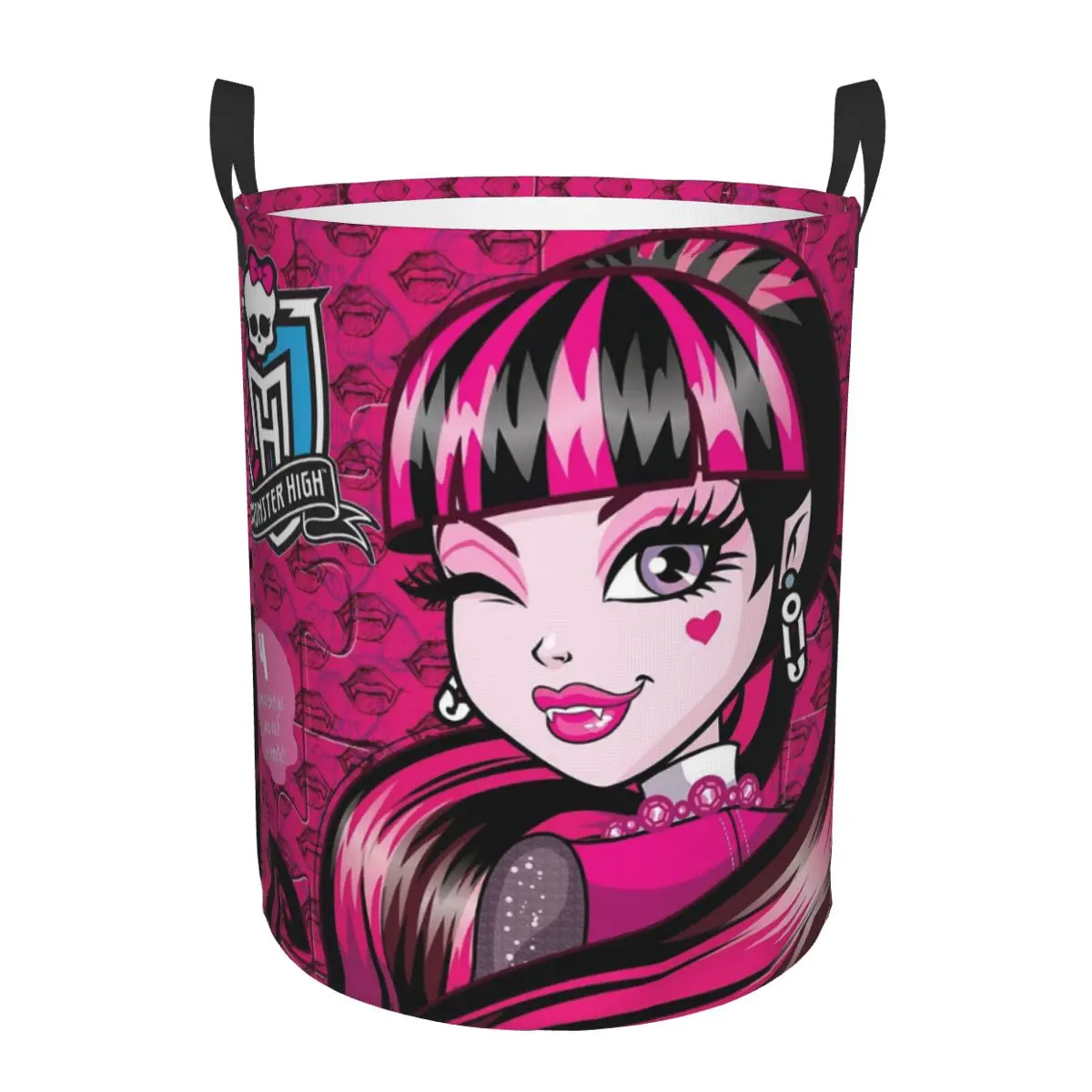 Custom Monsters High Anime Laundry Basket Collapsible Large Capacity Clothing Storage Bin Gothic Pink Dolls Baby Hamper