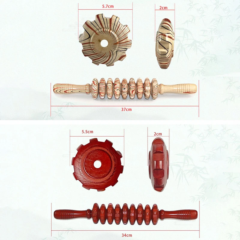 목재 테라피 롤러 핸드헬드 마사지기, 곡선 디자인, 바디 쉐이핑 트리거 마사지 스틱, 테라피 근육 이완