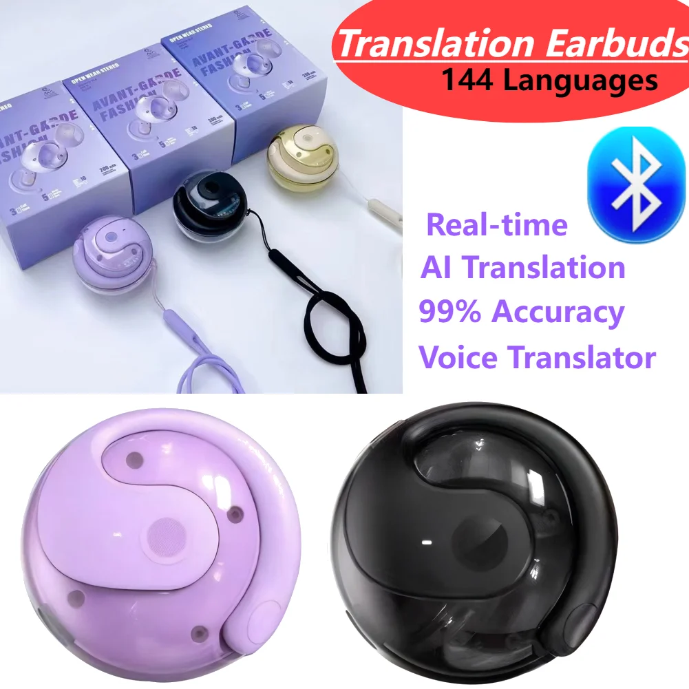 Wireless Bluetooth AI Translation Earbuds Real-time Voice Translator Device 99% Accuracy 144 Languages Translation Earphones