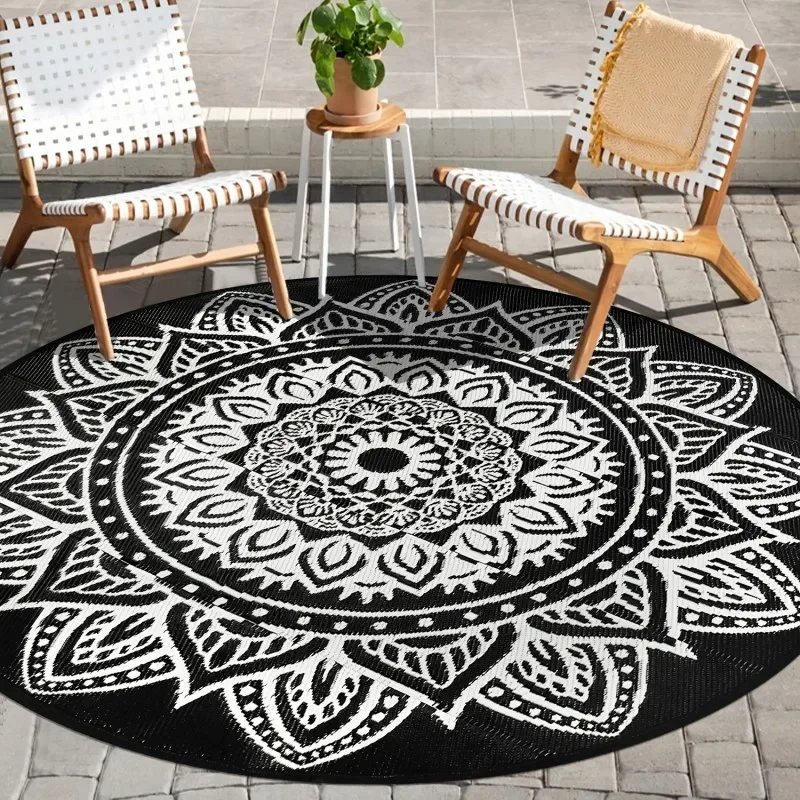 Round Mandala Area Rug Boho Outdoor Patio Carpet Non-Slip Washable Balcony Decor Trending 2026