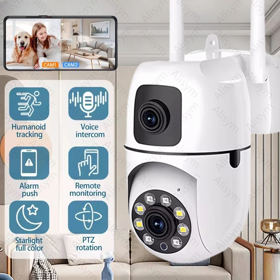 8MP واي فاي كاميرا مراقبة عدسة مزدوجة شاشة مزدوجة كاميرات IP 5MP اللاسلكية تتبع السيارات للرؤية الليلية 10X التكبير الرقمي كاميرا CCTV #1