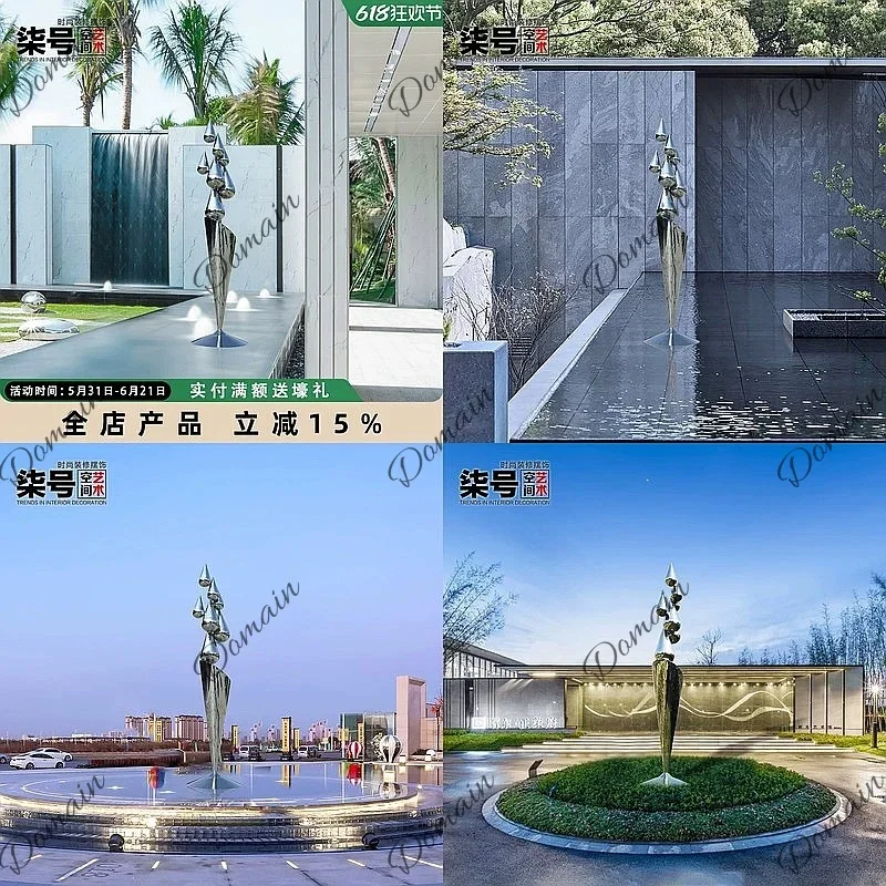 BJ Large Stainless Steel Water Drop Abstract Sculpture Outdoor For Hotel Sales Office Garden Decoration