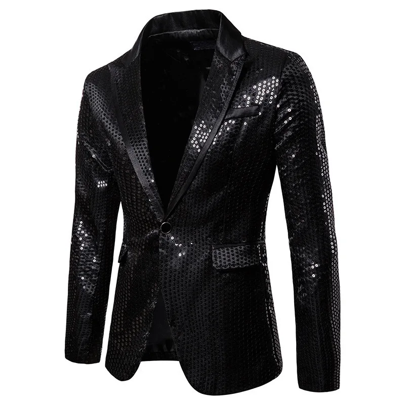 

Men's Glitter Sequin Suit Jacket Bling Button Blazer Party Dance Wedding Gentleman Formal Coat Plus Size 2XL