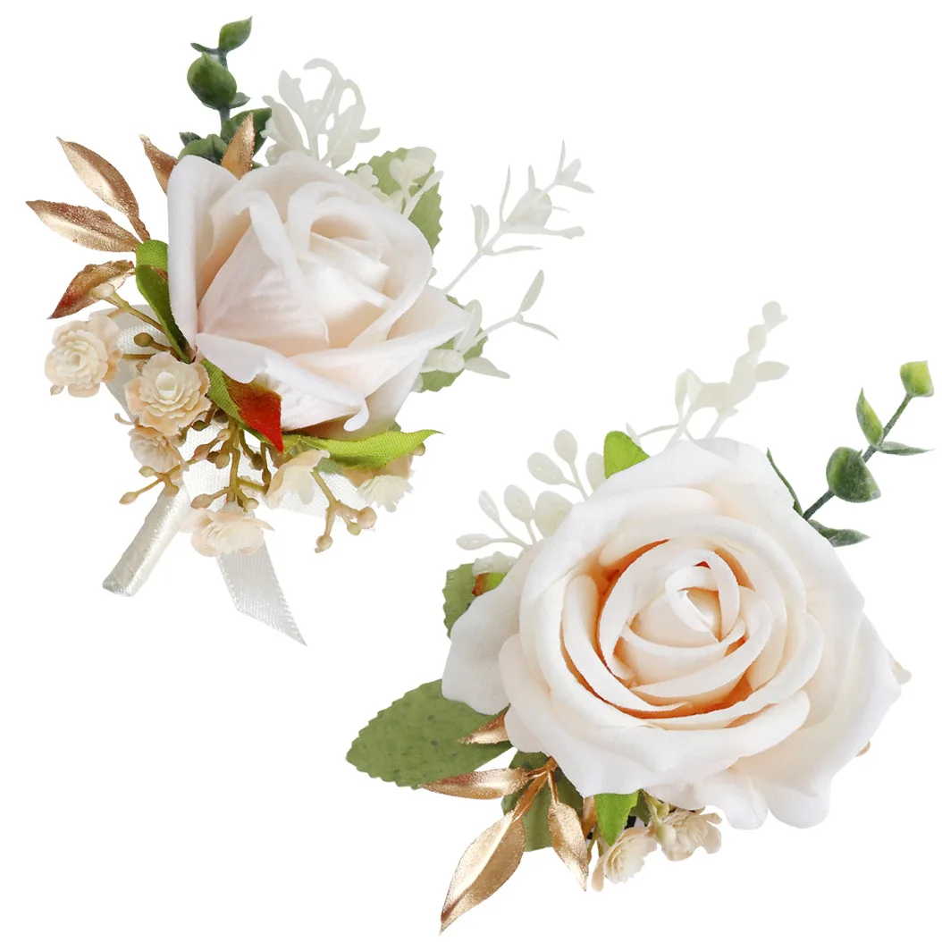 Rosa artificial europeia para padrinho, estilo ocidental, noiva e dama de honra, flor manual para casamento