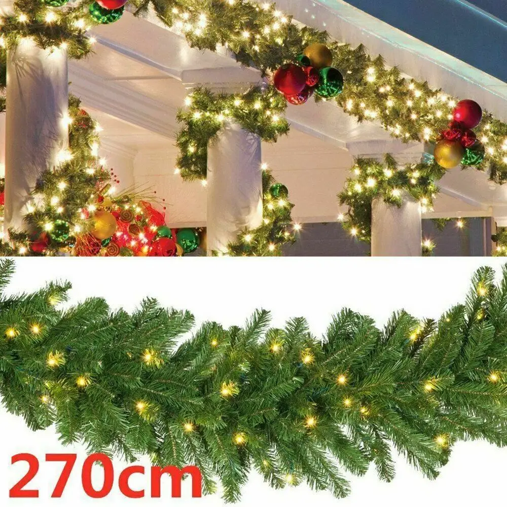 

9Ft Christmas Wreath Front Door Led Rattan Garland Decorative Green Christmas Garland Artificial Xmas Tree Rattan Decor Wreath