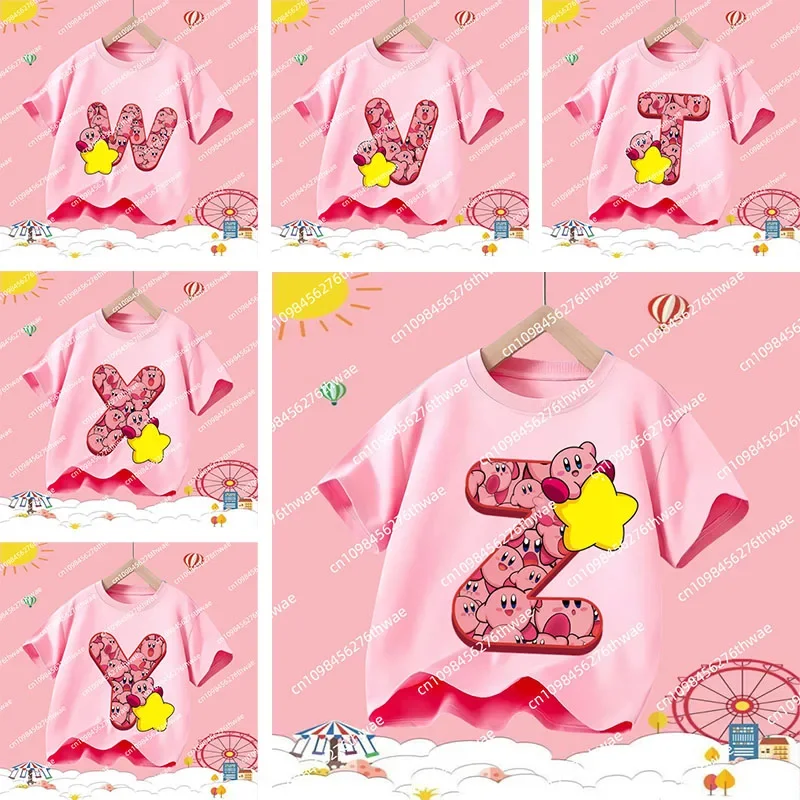 

Star Kirby Alphabet A-Z New Style Short-Sleeved Children's Anime T-Shirt, Sports Shirt, Boys' and Girls' Cute Casual Shirt, 2025