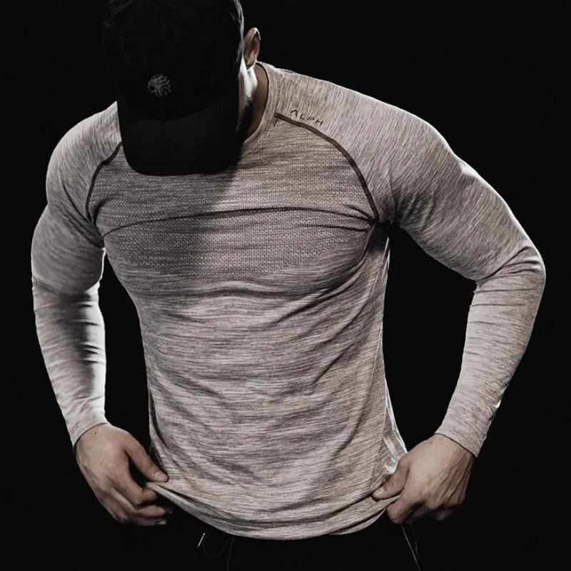 Men\'s trend Gym Fitness Running Long Sleeve T Shirt Compression Quick Dry Fit Shirts Sportswear Male Workout Sport Skinny Tee