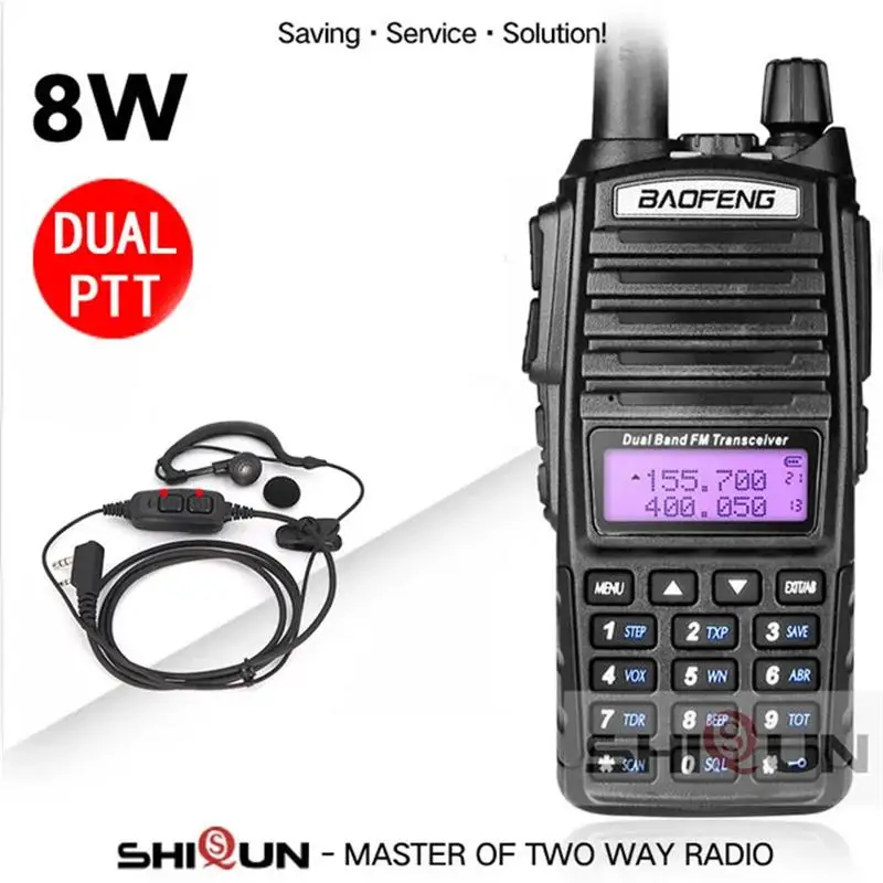 New! UV-82 8W 10KM High/Mid/Low Tri-Power Modes Dual PTT Walkie Talkie Portable vhf / uhf Two Way Radio Ham 8W Ham UV82 UV 82