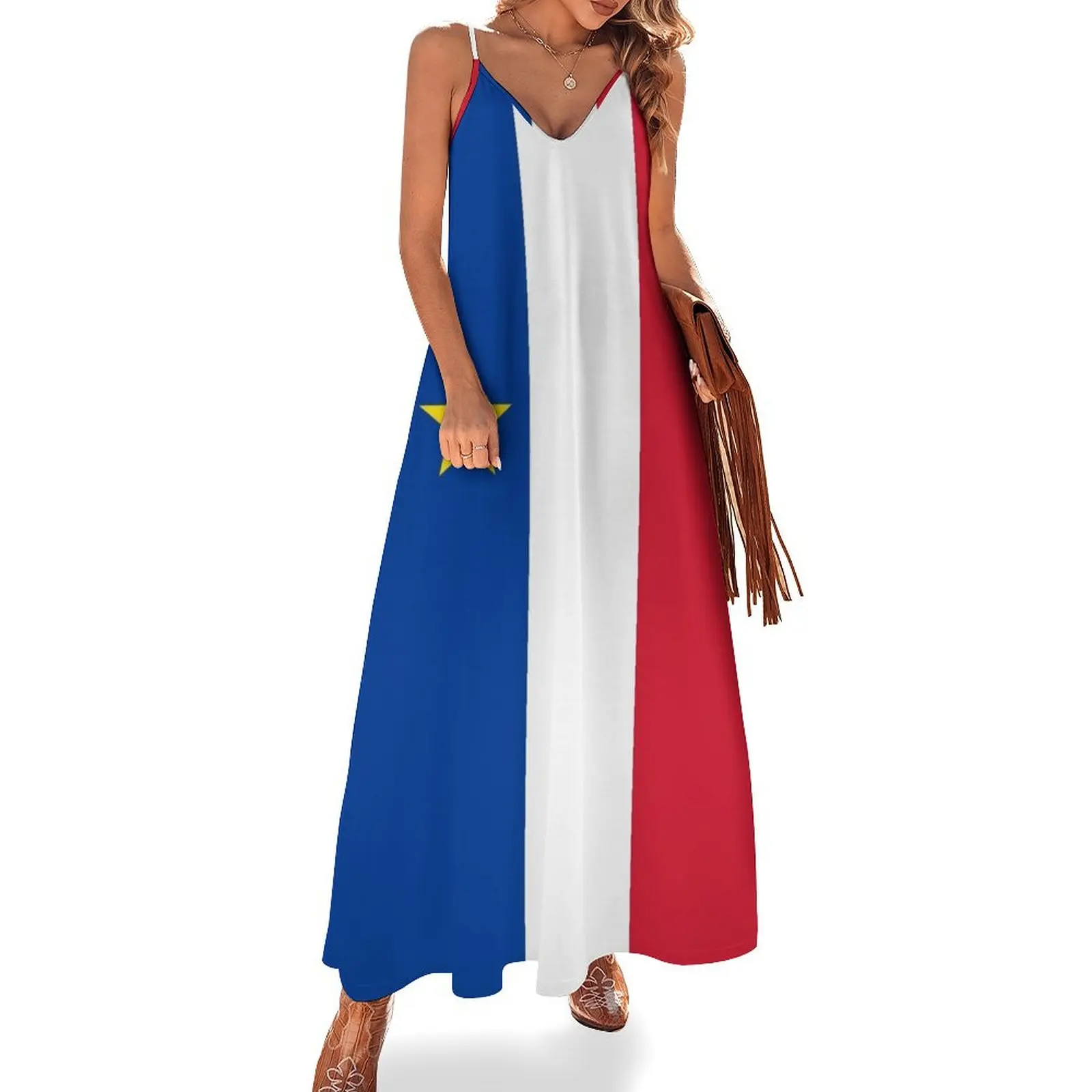 

Acadie Acadia Flag blue white red North American New Brunswick Acadian French Canada HD Sleeveless Dress Female dress