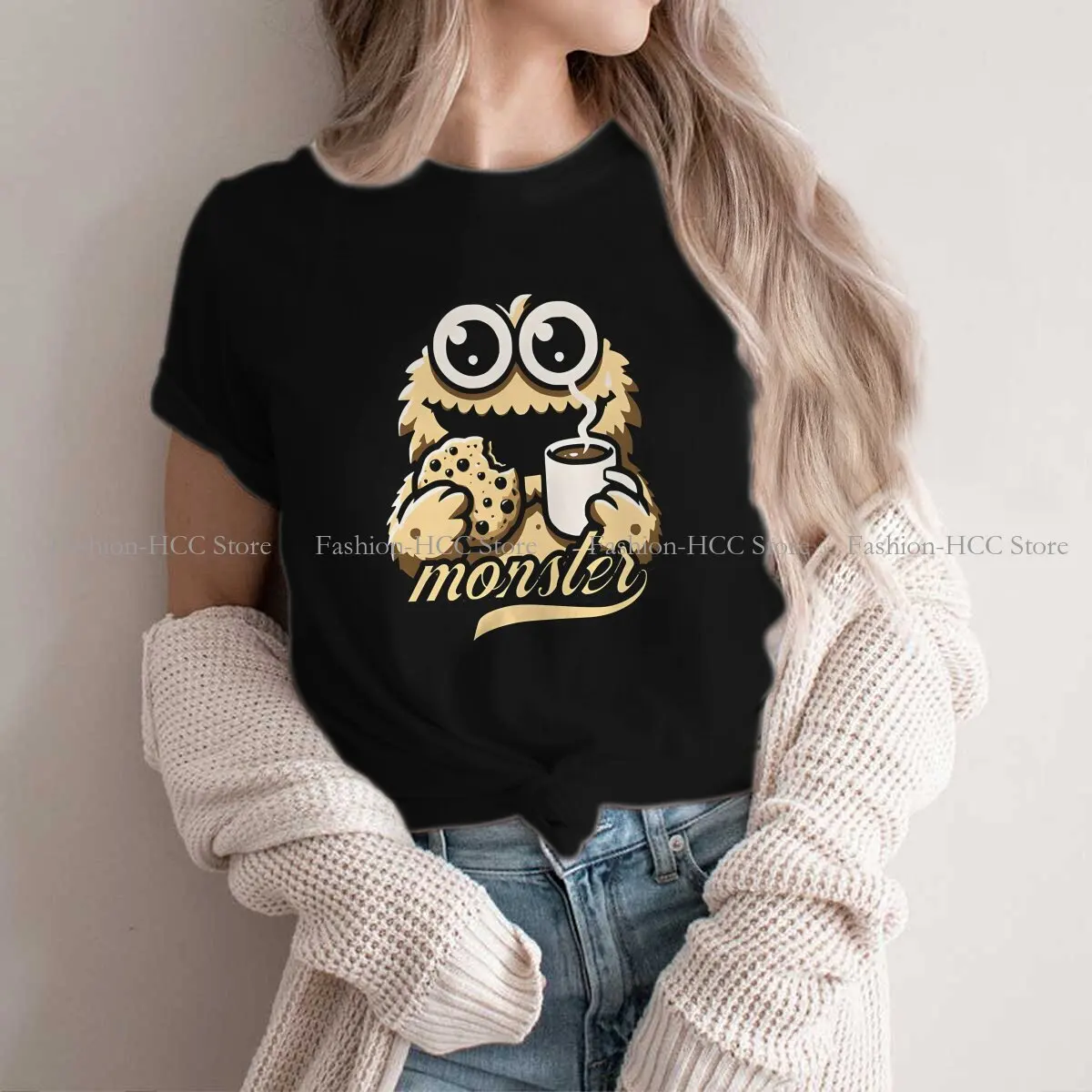 Cookie Monster Cartoon Polyester TShirts Yummy Distinctive Women's T Shirt Funny Clothing