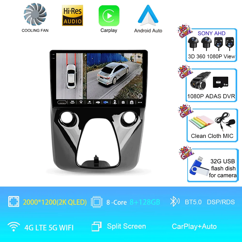 Android 16 autoradio multimediaspeler navigatie stereo GPS 2din 2 din DSP voor Peugeot 108 en Toyota Aygo B40 2014-2021