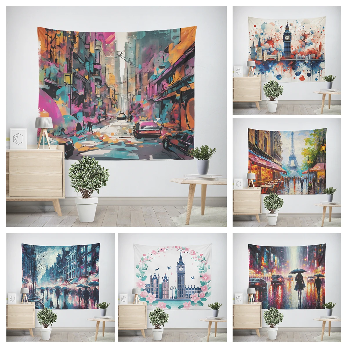 Home decorations modern room decor wall tapestry aesthetic bedroom aesthetic wall art large fabric Tower scenery tapestrys