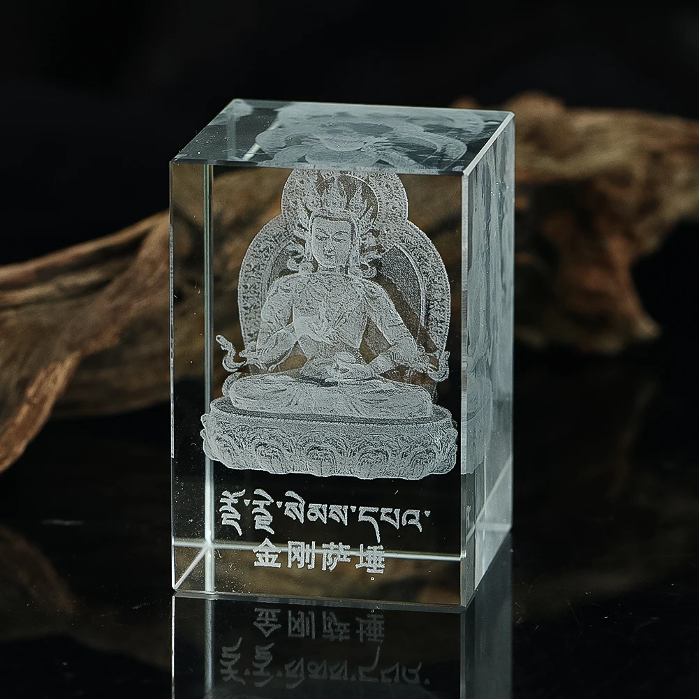 Crystal 3D Inner Carving Bodhisattva Ornament Feng Shui Crafts Paperweight Home Room Decor Buddha Meditating Mascot Decoration