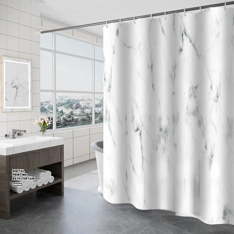 Thickened Waterproof and Mold Proof Shower Curtain Minimalist Bathroom  Hotel  Marble with Hook