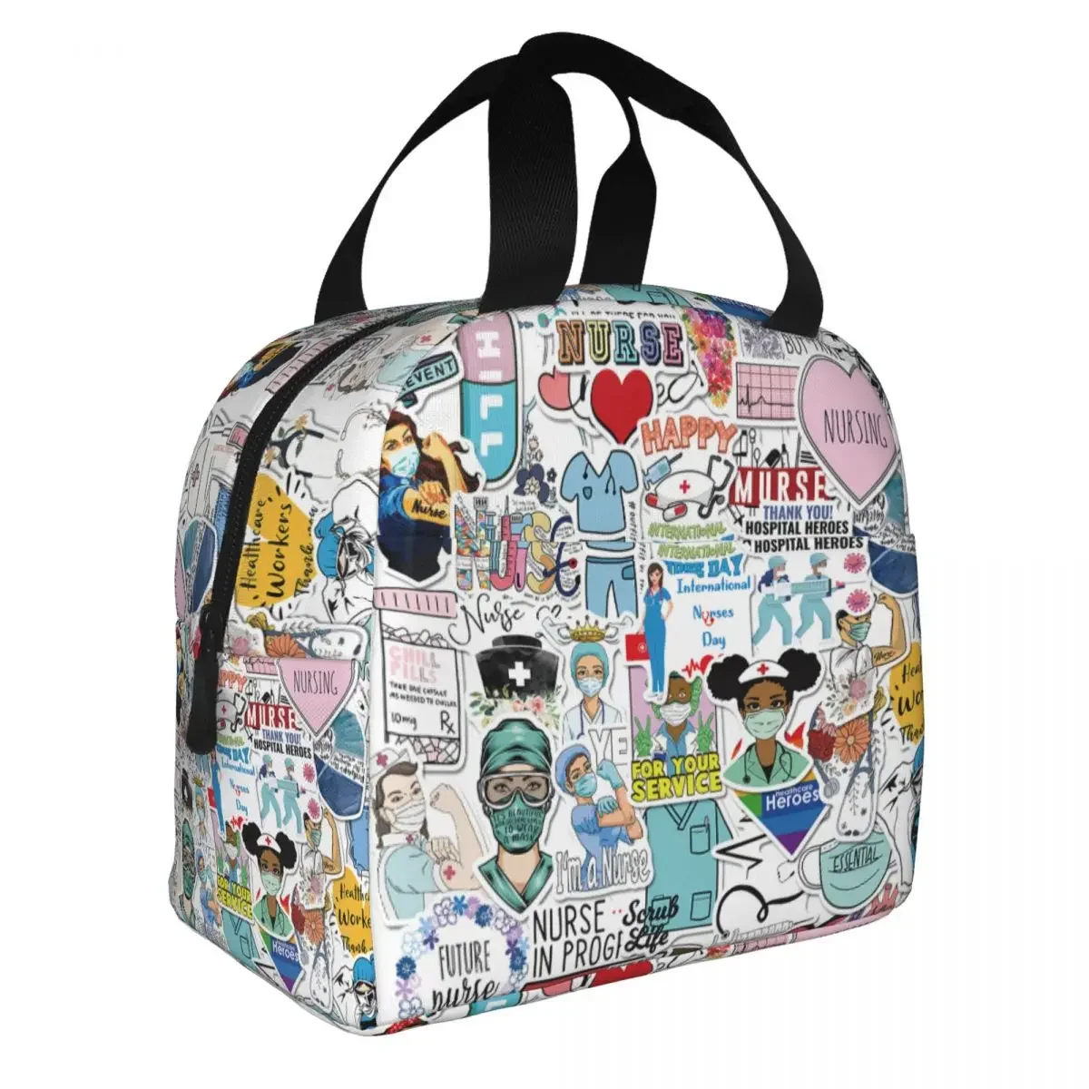 Bolso de mano con aislamiento de enfermera de Enfermería de dibujos animados para mujer, enfriador térmico portátil, Bento Box, trabajo, escuela, viaje, bolsas de comida