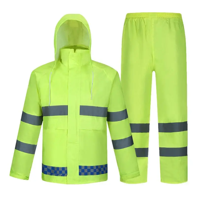 Rain Suit Breathable Mens Rain Jacket with Reflective Strips High Visibility Rain Coat Comfortable Rain Gear for  Women Men