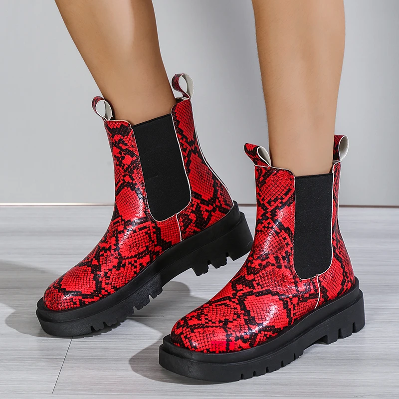 New Short Chelsea Boots Women's 2022 Fashion Snake Print Women's Boots Explosive Trend Fashion Boots Women Botas De Mujer